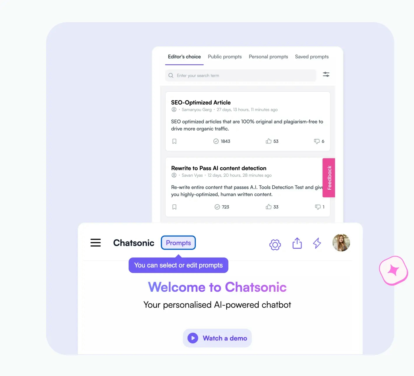 Visit Chatsonic’s prompt marketplace without changing tabs for AI prompt inspiration.